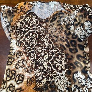 Dress Barn Brown and Cream Patterned Blouse